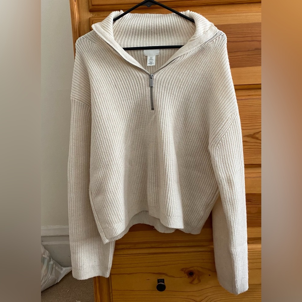 H&M half-zip off white knit sweater